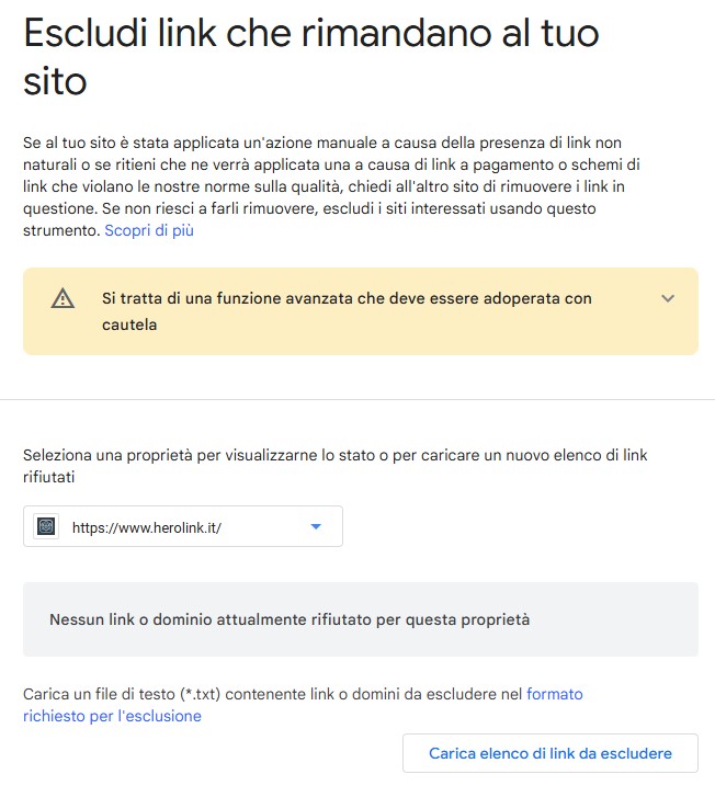 escludere i link da google search console