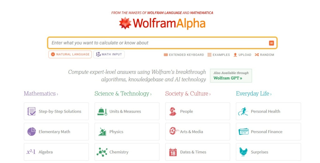 wolfamalpha homepage